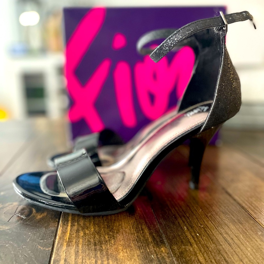 EUC patent and glitter strappy heels